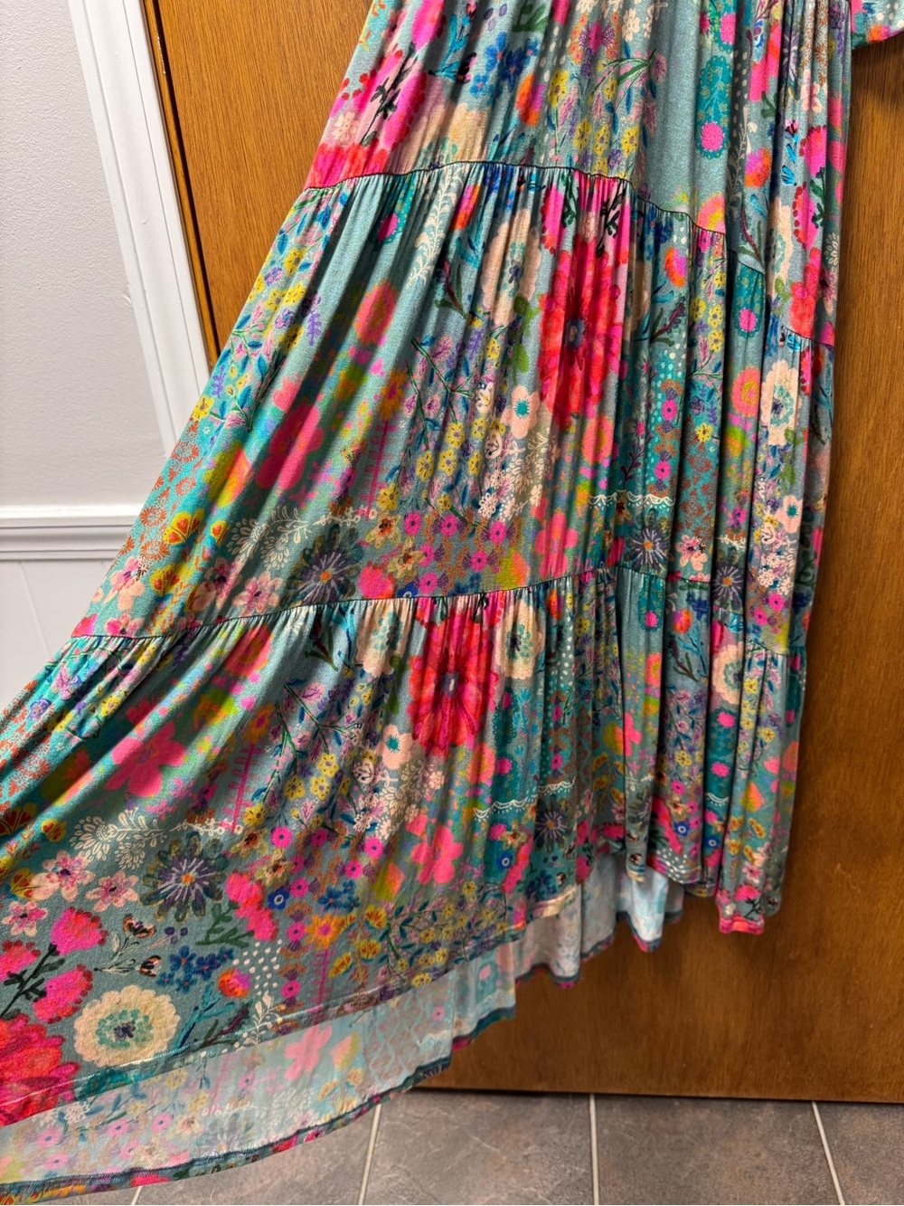 Natural Life Rebecca ButterSoft Midi Dress Blue Garden Patchwork Small NEW NWT - Picture 7 of 12